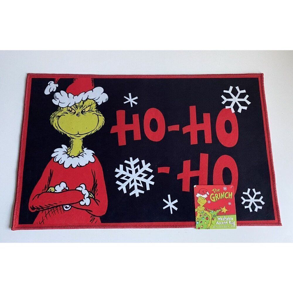 Dr. Seuss The Grinch HO HO HO Washable Accent Rug 20 X 32” Christmas Holiday NEW